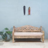 Mughal Garden Hand Carved Balinese Daybed Limewash 150x60x80 cm